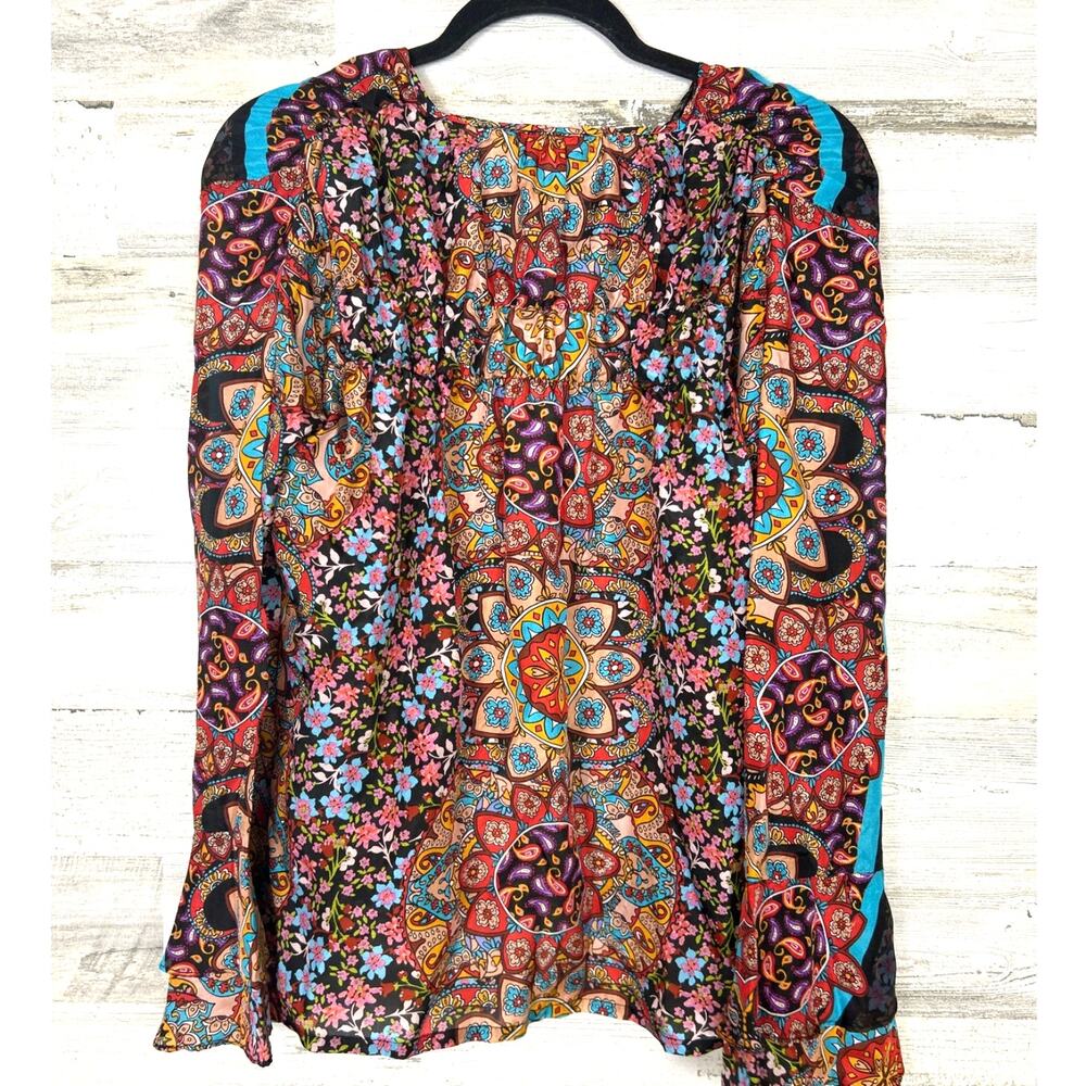 Johnny Was Vibrant Mandala Margot 100 % Silk Blouse XS Boho Flutter Top NWT - Picture 2 of 8